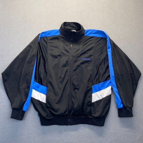 Vintage 80s Reebok Sport Black Blue Full Zip Logo Track Athletic Jacket Mens XL - Picture 8 of 9
